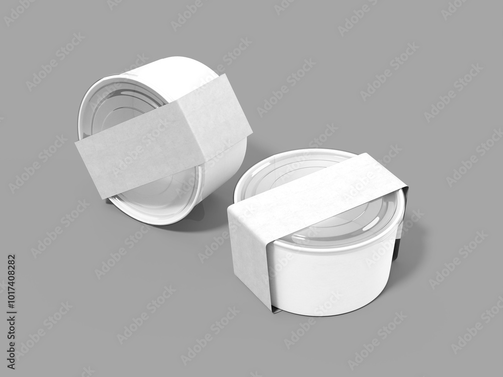 Blank White Food Paper Bowl With Label Mockup 3D Render Blank White Food Paper Bowl With Label Mockup 3D Render