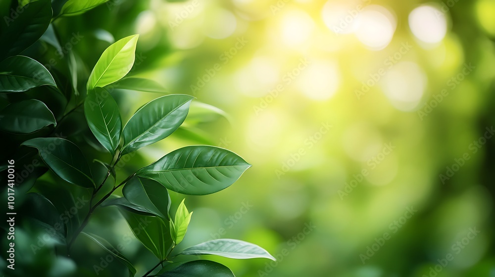 Lush green leaves basking in soft sunlight, creating a serene and refreshing natural atmosphere. Lush green leaves basking in soft sunlight, creating a serene and refreshing natural atmosphere.