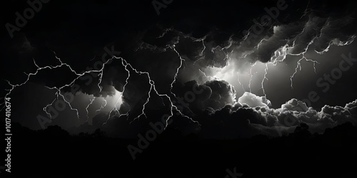 A black and white photo of a stormy sky with lightning bolts
