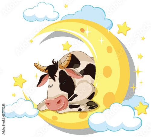 Cow Resting on Crescent Moon