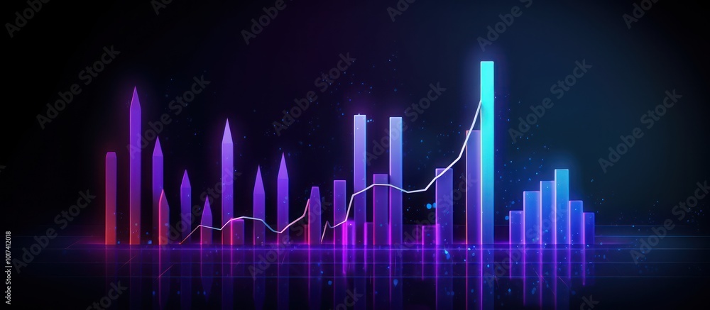 Neon Glow Bar Chart Visualization of Business Growth Neon Glow Bar Chart Visualization of Business Growth