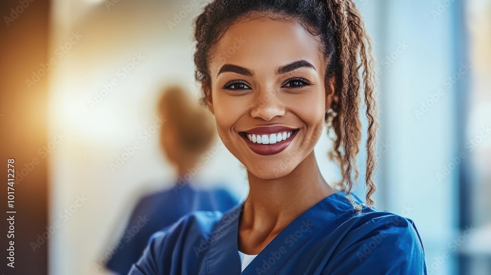 Smiling healthcare professional in uniform, joyful expression. Smiling healthcare professional in uniform, joyful expression.