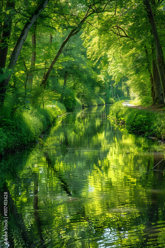 Majestic Vista of Ihme River: A Harmonious Blend of Rippling Waters and Verdant Woodland