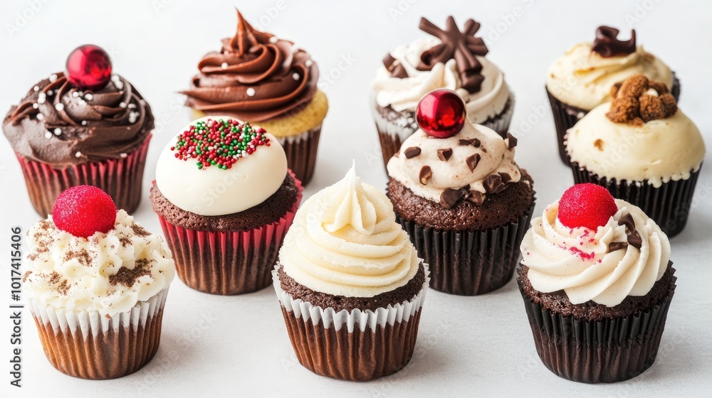 assorted festive cupcakes on white background assorted festive cupcakes on white background