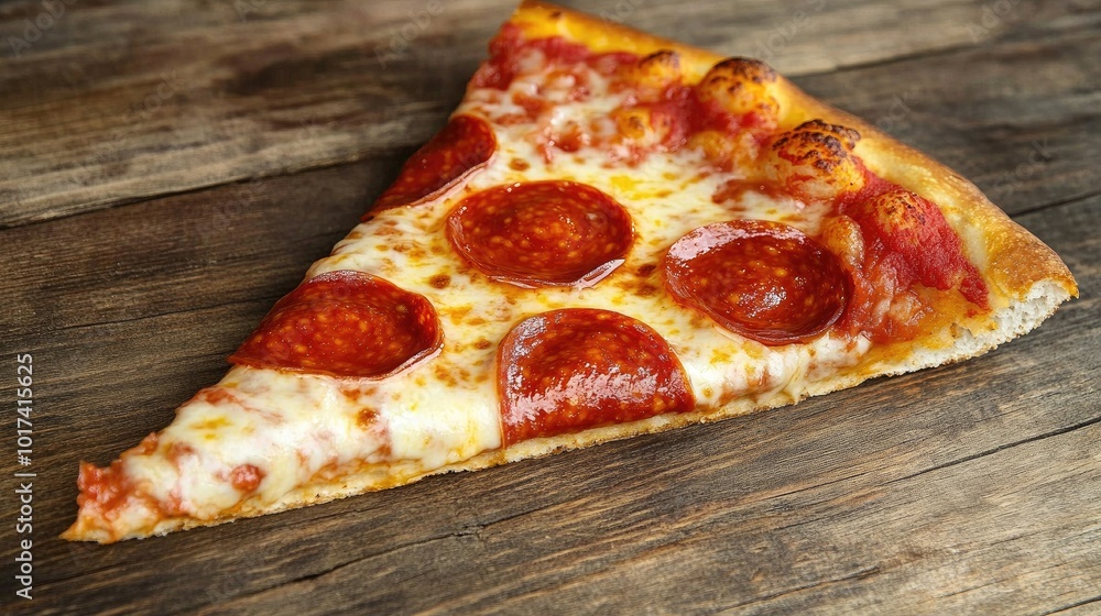 Tasty Pepperoni Pizza Slice on Rustic Surface Tasty Pepperoni Pizza Slice on Rustic Surface