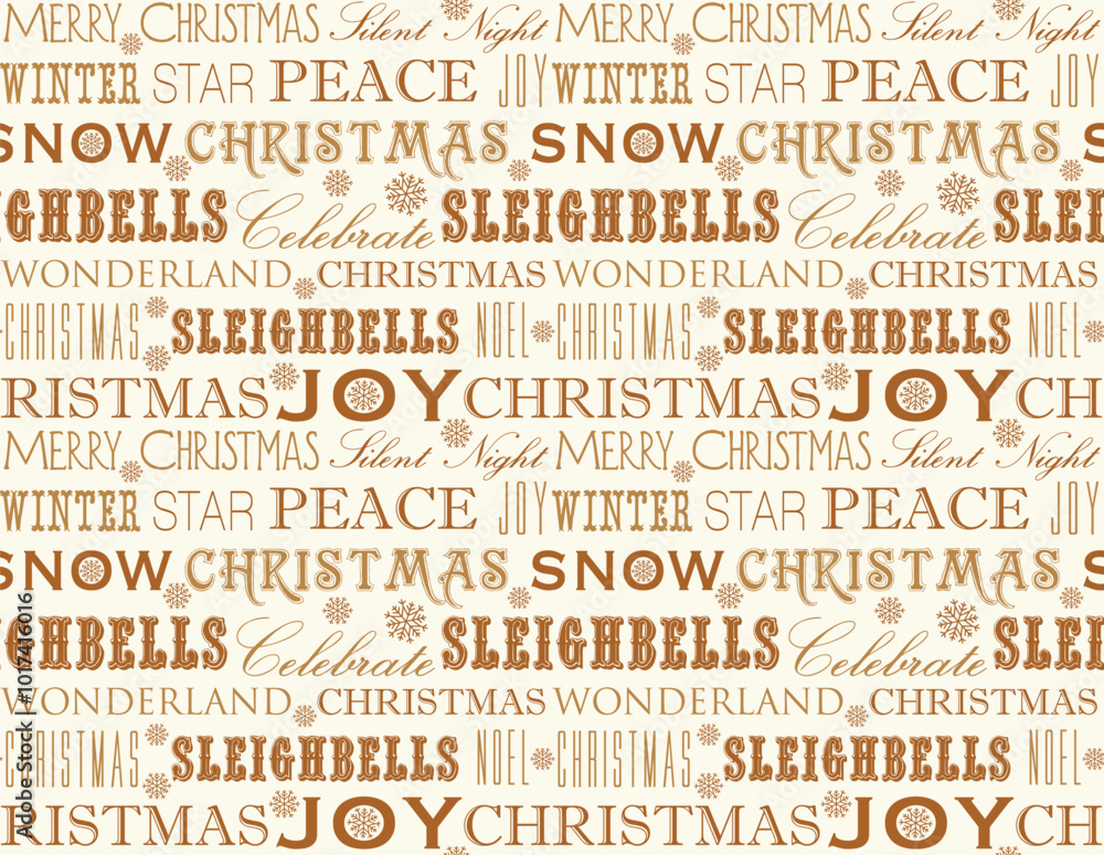 Various Christmas Gold Wordings Seamless Pattern with Snowflakes on Ivory Background- Christmas Text Vector Illustration Various Christmas Gold Wordings Seamless Pattern with Snowflakes on Ivory Background- Christmas Text Vector Illustration