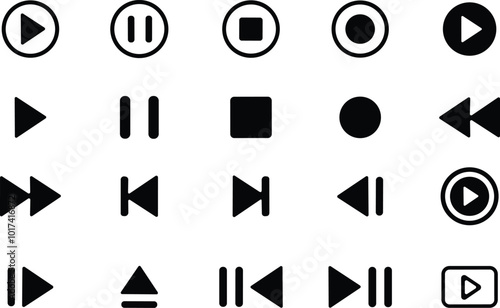 Media Player Buttons icon set, Play and pause, next, previous and stop buttons sign. video audio player vector illustration