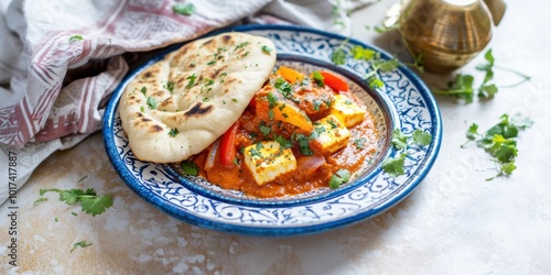 a bowl of food with a piece of bread on it photo