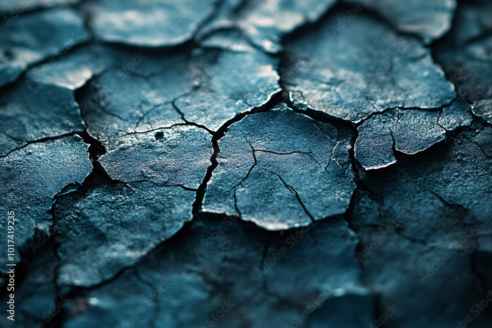 Fototapeta premium dark blue cracked earth texture - close-up macro shot