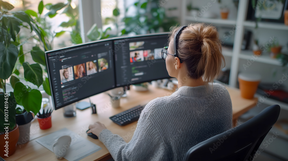 Remote Work with Dual Monitor Setup in a Green Office Environment Remote Work with Dual Monitor Setup in a Green Office Environment