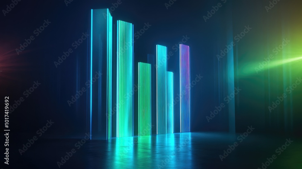 Neon Glow Abstract Light Columns in Dark Space Neon Glow Abstract Light Columns in Dark Space