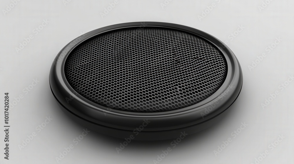 Close-up of a black speaker grill on a white background Close-up of a black speaker grill on a white background