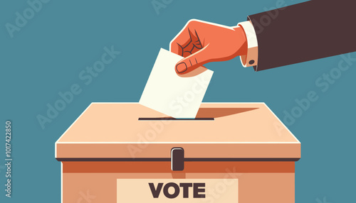 a person hand input vote paper into voting ballot box flat design illustration for politic democracy election