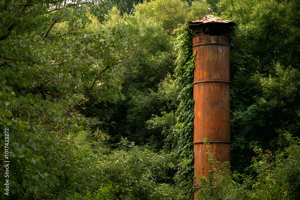 A tall rustic chimney from an old industrial site. A tall rustic chimney from an old industrial site.