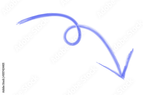 右肩下がりの青い矢印の水彩イラスト素材