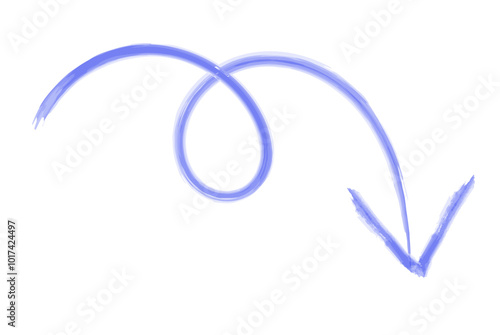 右に下降する青色カーブの水彩風の矢印