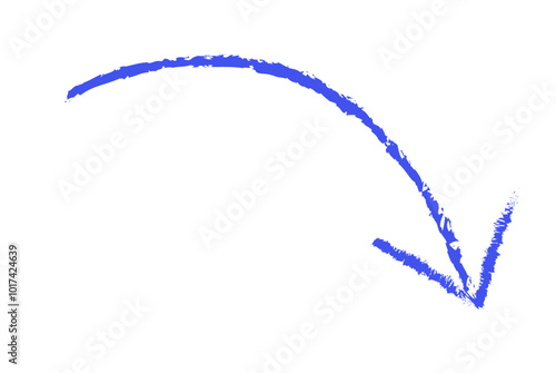 右肩下がりの青い矢印の手描きイラスト素材