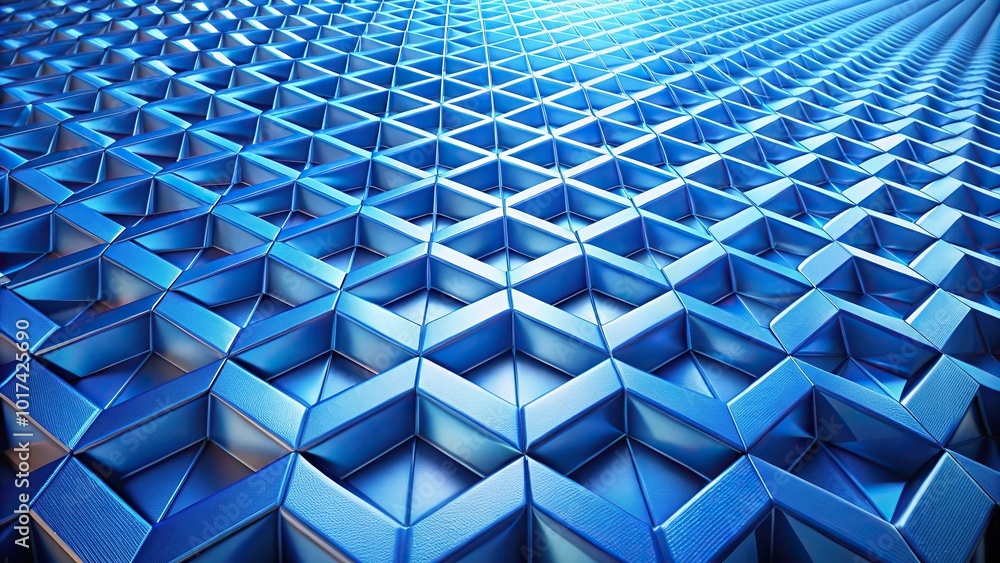 Fototapeta premium Abstract geometric pattern of blue shapes in perspective low angle view