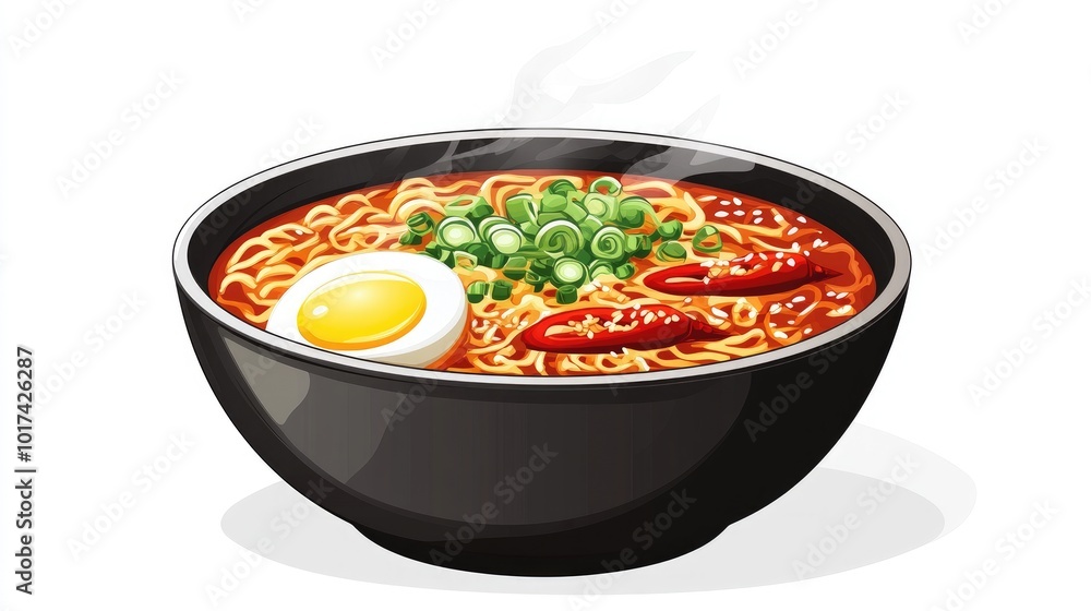 Delicious Ramen Bowl with Egg and Green Onion Toppings Delicious Ramen Bowl with Egg and Green Onion Toppings