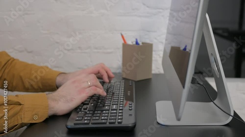 Typing on Keyboard of Computer, Close Up
