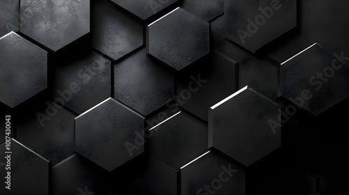Black Hexagon Geometric Abstract 3D Background