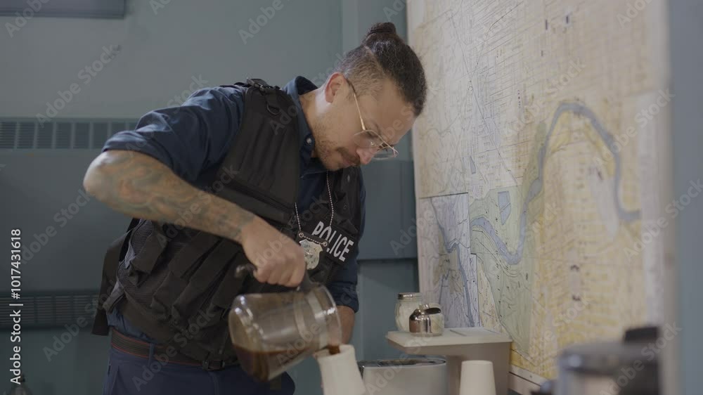 Cop making a cup of coffee Cop making a cup of coffee