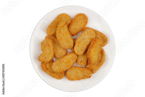 Nuggets on a white plate isolated transparent