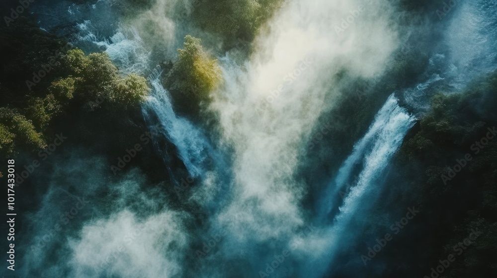 Aerial View of Mist-Shrouded Waterfalls Aerial View of Mist-Shrouded Waterfalls