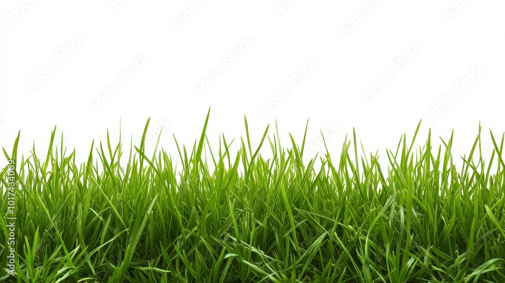Lush green grass against a clear white background in nature Lush green grass against a clear white background in nature
