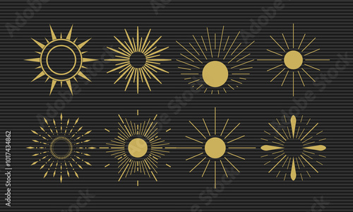 Celestial sunburst line art collection for decorative and mystical designs

