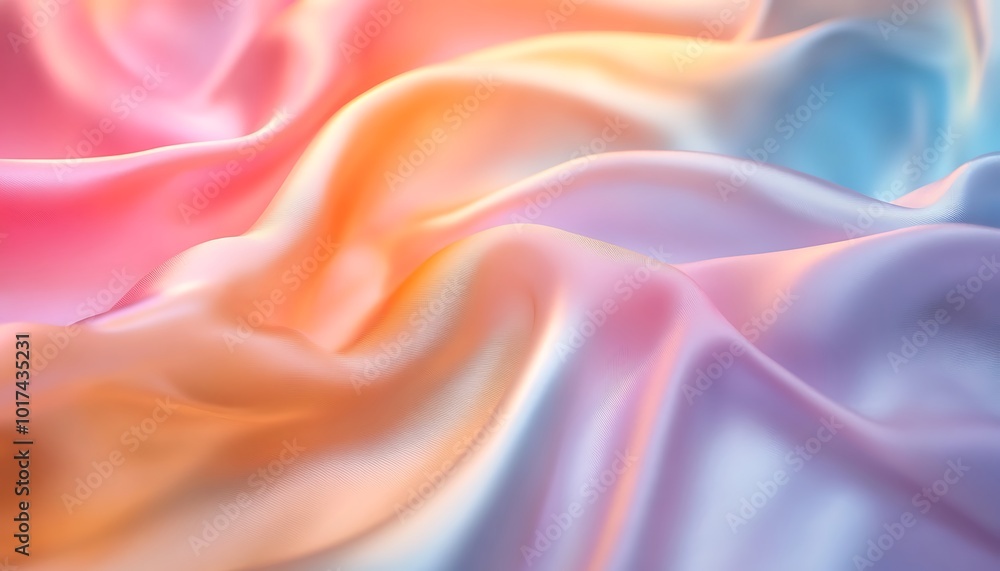 Fototapeta premium A soft, flowing fabric features pastel colors of pink, blue, and lavender, creating a gentle, dreamy aesthetic.