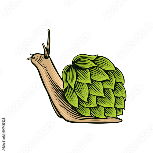 Colored illustration of hops combined with a cage on a snail