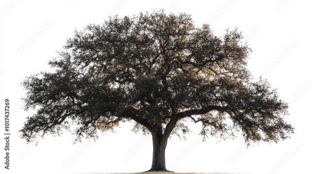 Solitary old oak tree in an open field under clear sky Solitary old oak tree in an open field under clear sky