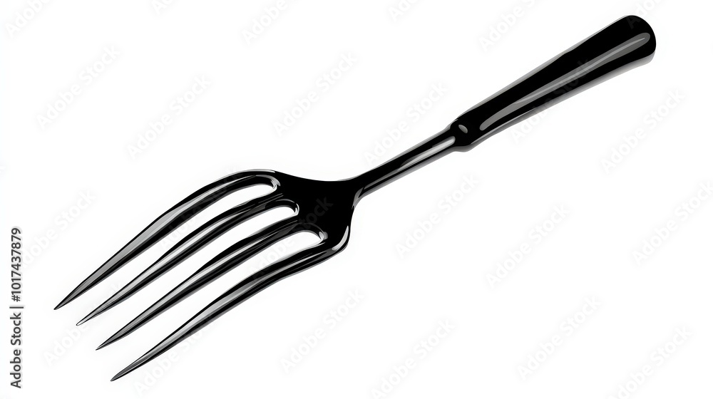 Shiny black pitchfork with four tines isolated on white background Shiny black pitchfork with four tines isolated on white background