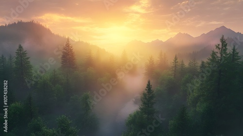 Dramatic Sunrise Over Lush Forest Landscape