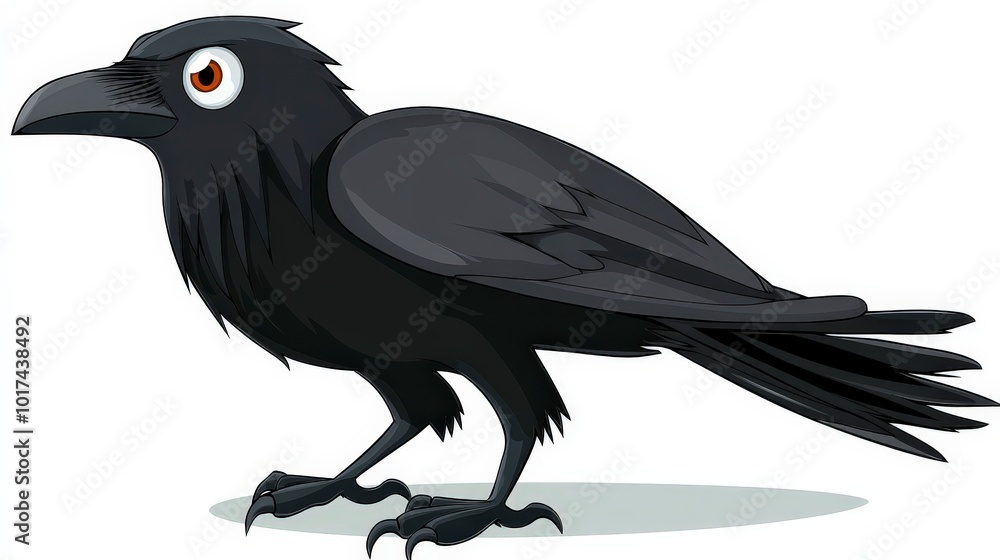 Cartoon illustration of black crow standing on the ground with big eyes Cartoon illustration of black crow standing on the ground with big eyes