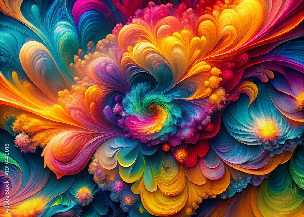 Vibrant swirls of color create dynamic and energetic abstract design, showcasing blend of bright hues and intricate patterns that evoke sense of movement and creativity Vibrant swirls of color create dynamic and energetic abstract design, showcasing blend of bright hues and intricate patterns that evoke sense of movement and creativity