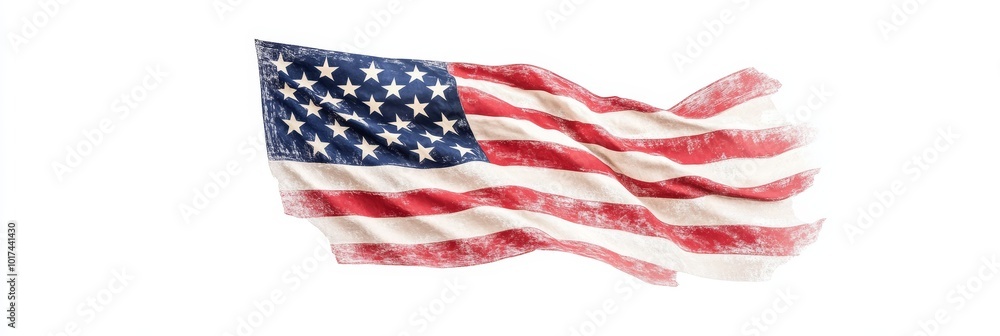 Obraz premium A detailed illustration of the United States of America flag, with a worn and textured look, representing the passage of time and the strength of the nation.
