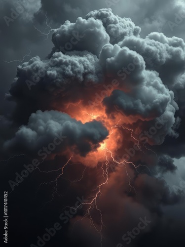 Black storm clouds with lightnings and smoke isolated on transparent background Smoke Explosion Backdrop