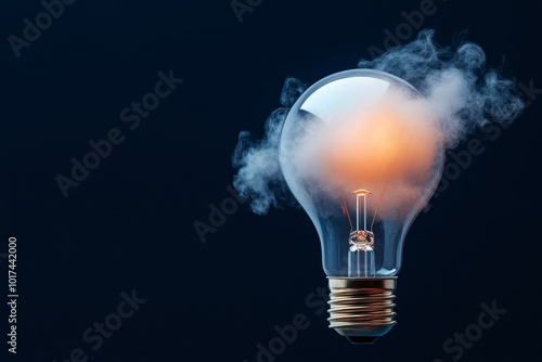 A glowing light bulb with vibrant smoke swirling around it, symbolizing innovation, creativity, new ideas, inspiration, and energy.