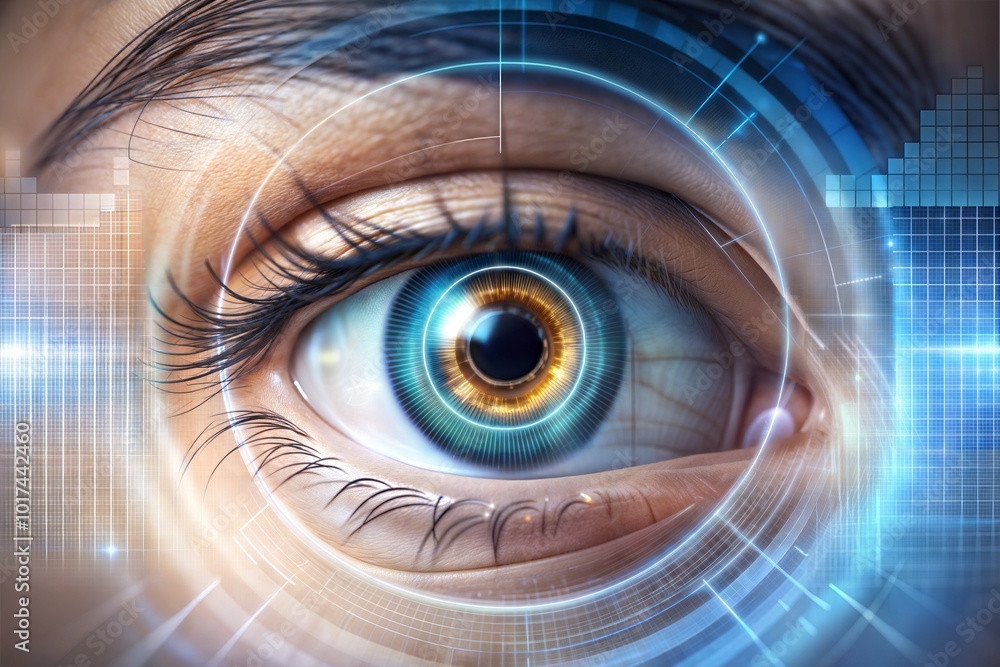 Close-up of eye with digital effects and futuristic theme Close-up of eye with digital effects and futuristic theme