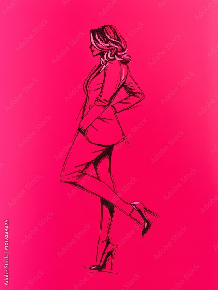 A single-line pencil drawing of a confident businesswoman standing in a power pose, symbolizing strength, ambition, success, and elegance. A single-line pencil drawing of a confident businesswoman standing in a power pose, symbolizing strength, ambition, success, and elegance.