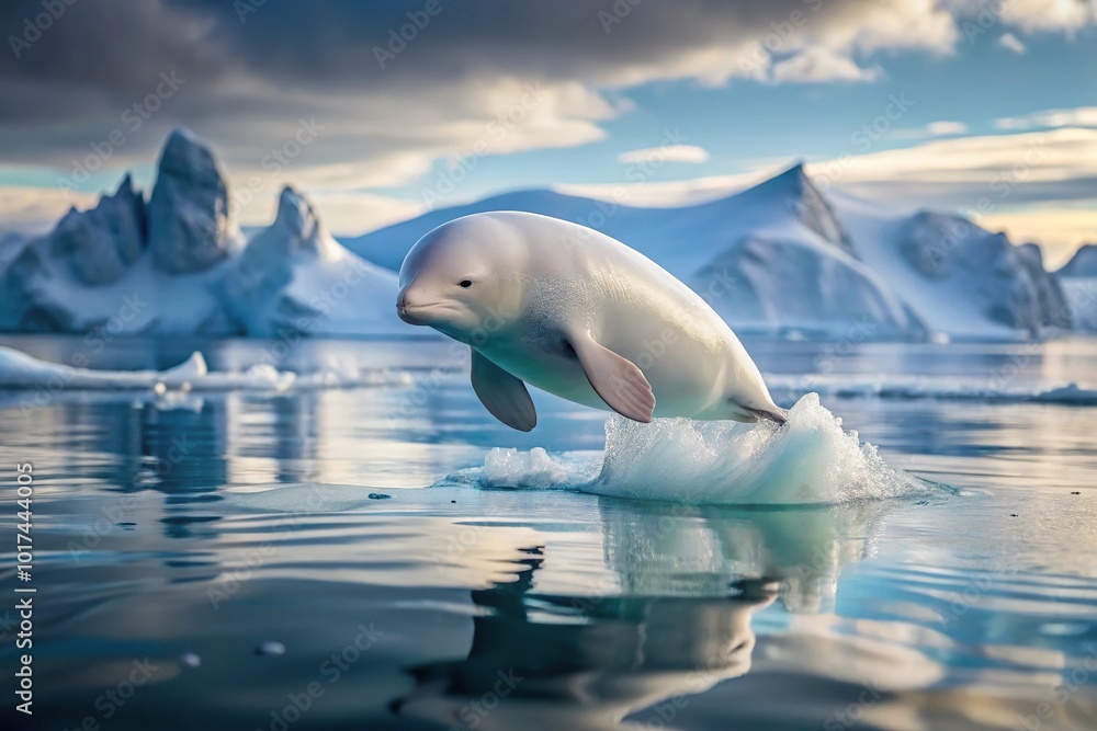 Fototapeta premium Arctic beluga whale swimming gracefully in cold waters