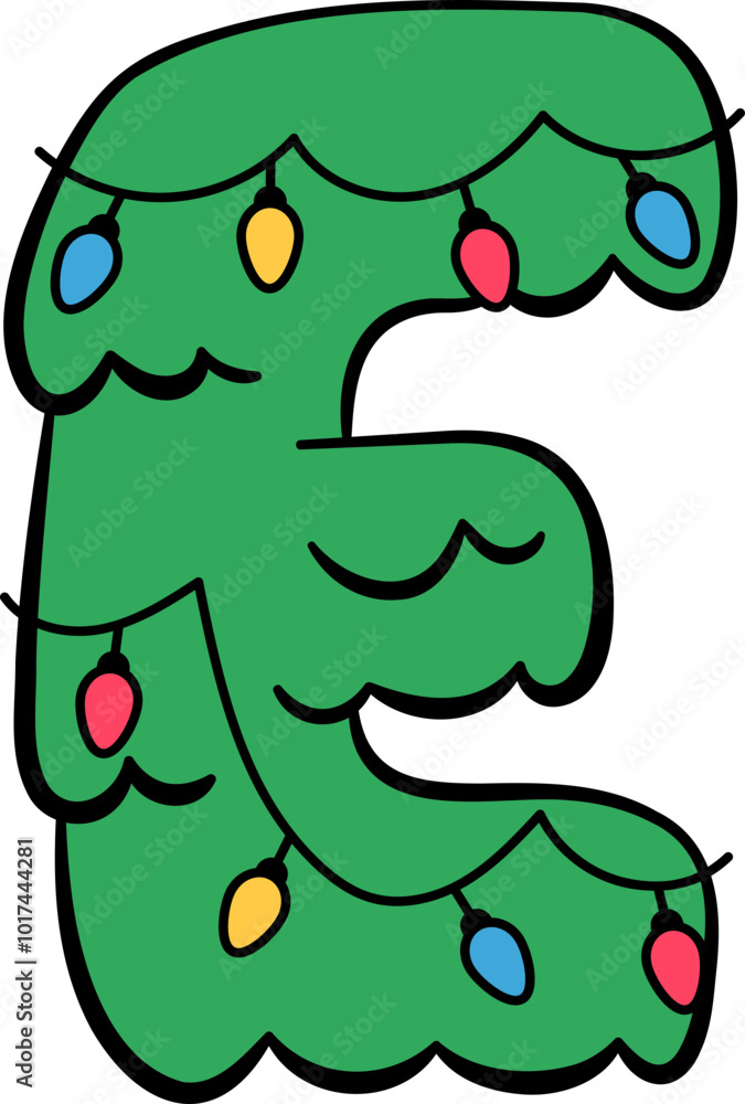 Naklejka premium E Christmas Tree Hanging Light Decor Alphabet