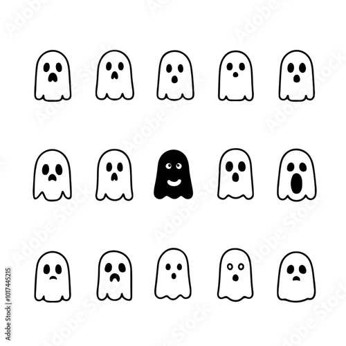 set of cute spooky ghost icons sheet vector