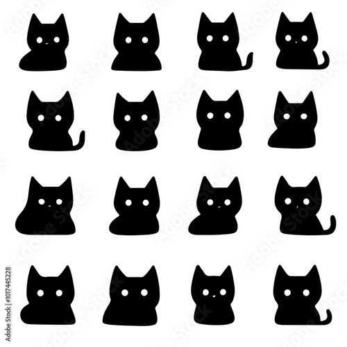 set of spooky cute cats icon sheet
