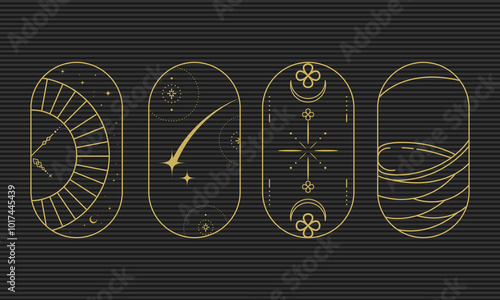 Mystical line art collection with celestial and abstract magical designs

