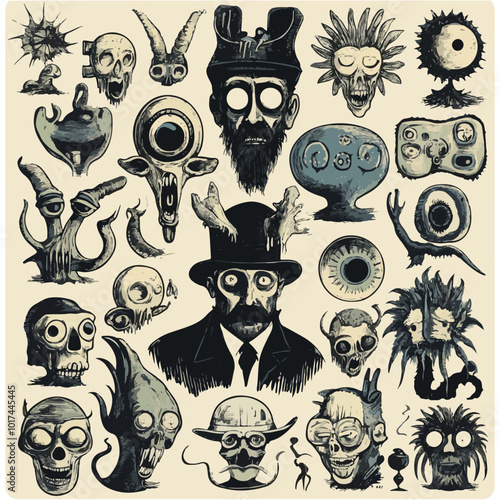 surreal monstars icon sheet vector