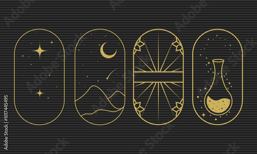 Mystical line art collection with celestial and abstract magical designs


