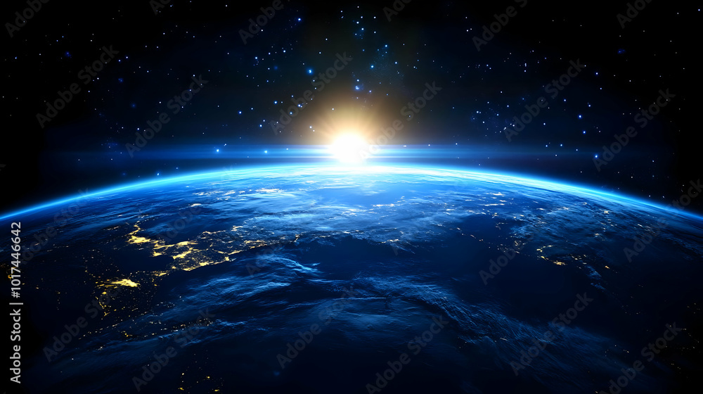 Fototapeta premium Sunrise Over Earth: A Spectacular View of Our Planet from Space